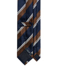 Formal Stripe Dark Navy & Espresso Brown Satin Silk Tie