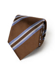 Double Stripe Brown & Lavender Satin Silk Tie