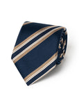 Double Stripe Dark Navy & Champagne Gold Satin Silk Tie