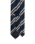 Double Stripe Dark Navy & Champagne Gold Satin Silk Tie