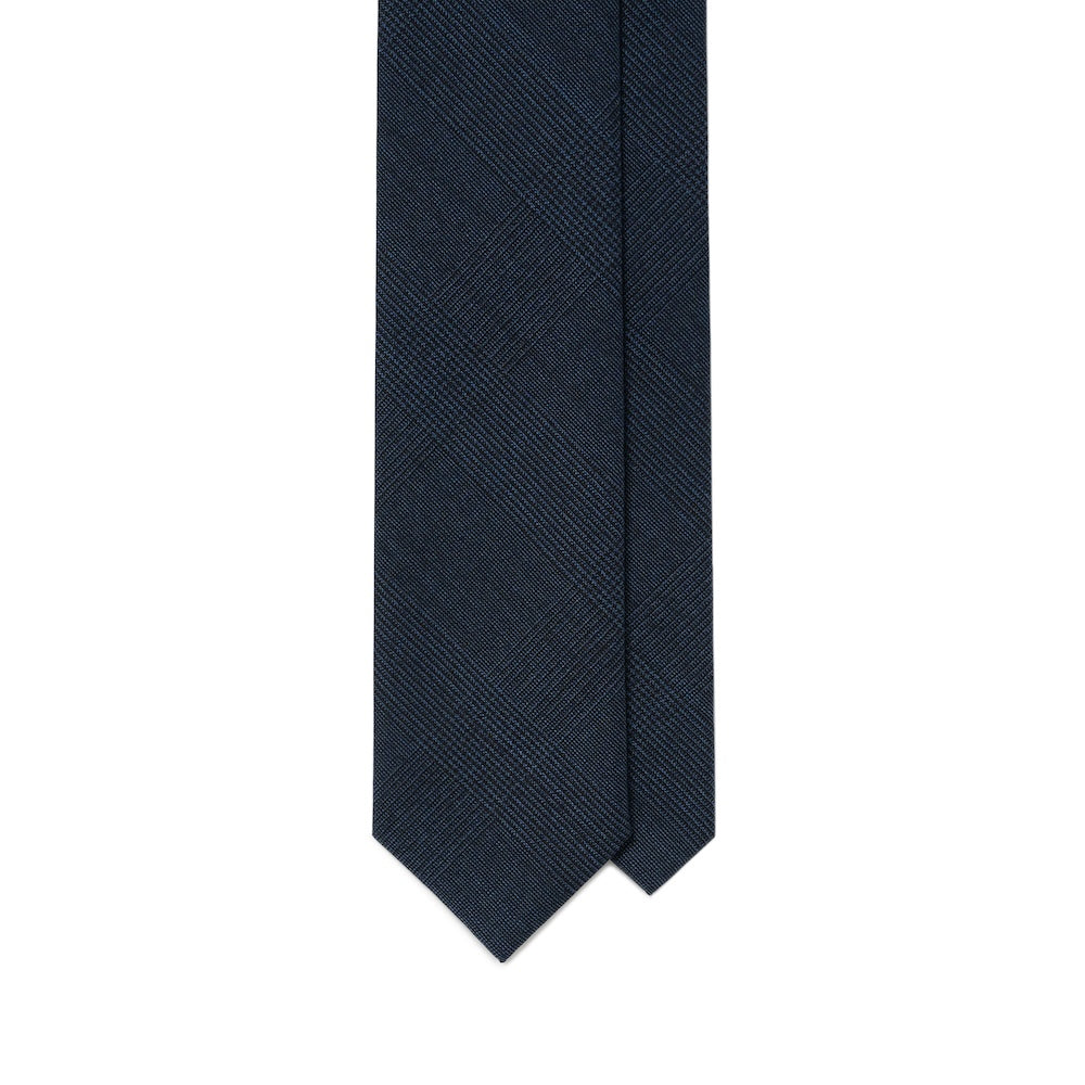 Tone-on-Tone Glen Check Deep Navy Woven Wool Tie