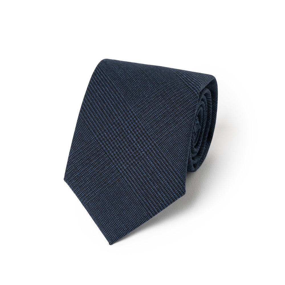 Tone-on-Tone Glen Check Deep Navy Woven Wool Tie