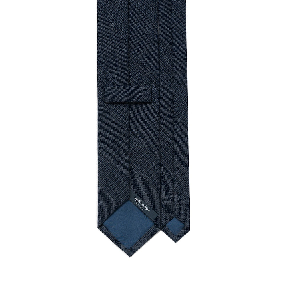 Tone-on-Tone Glen Check Deep Navy Woven Wool Tie