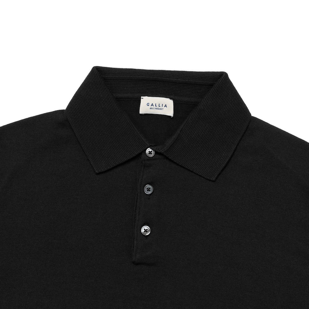 Jet Black Cotton Short-Sleeve Knit Polo
