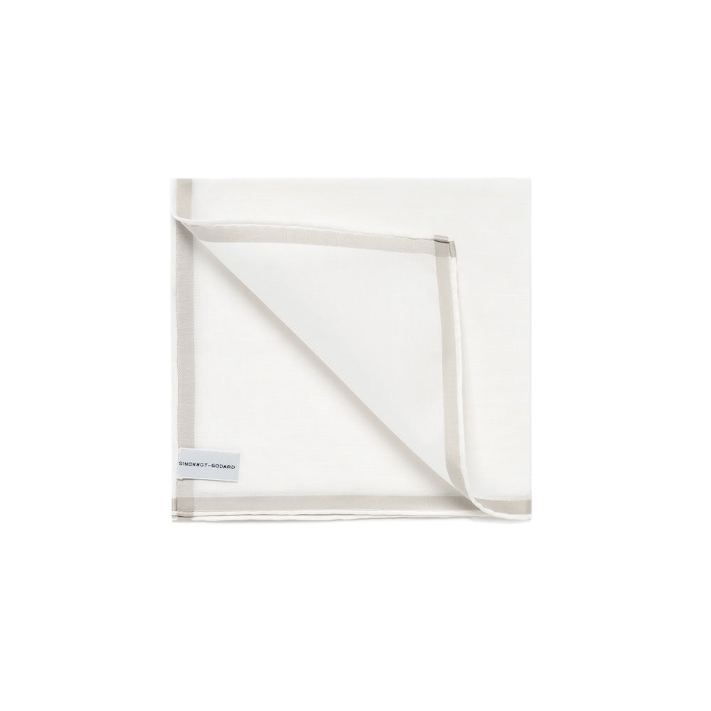 Amalfi White and Light Grey Satin Border Cotton Pocket Square