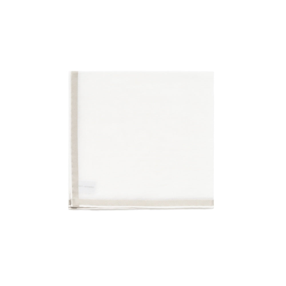 Amalfi White and Light Grey Satin Border Cotton Pocket Square