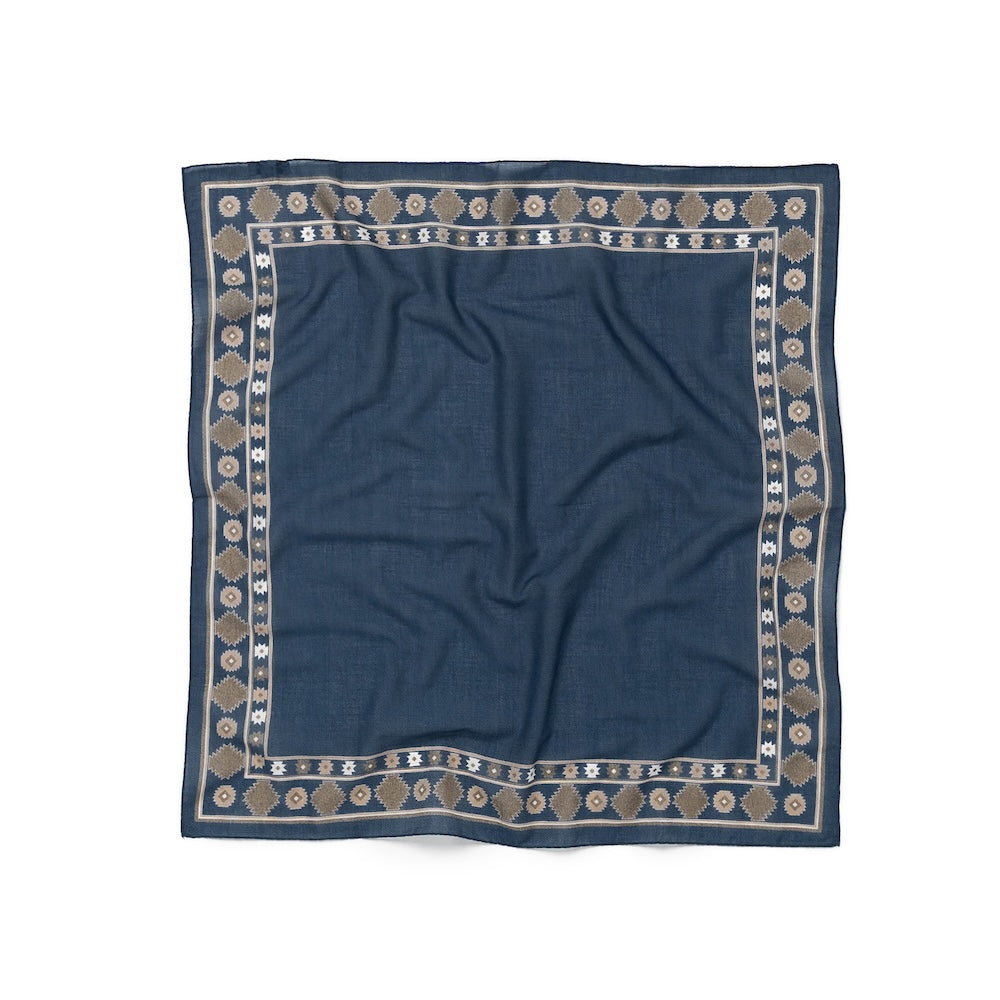 Ethnic Border Indigo Navy Cotton Bandana