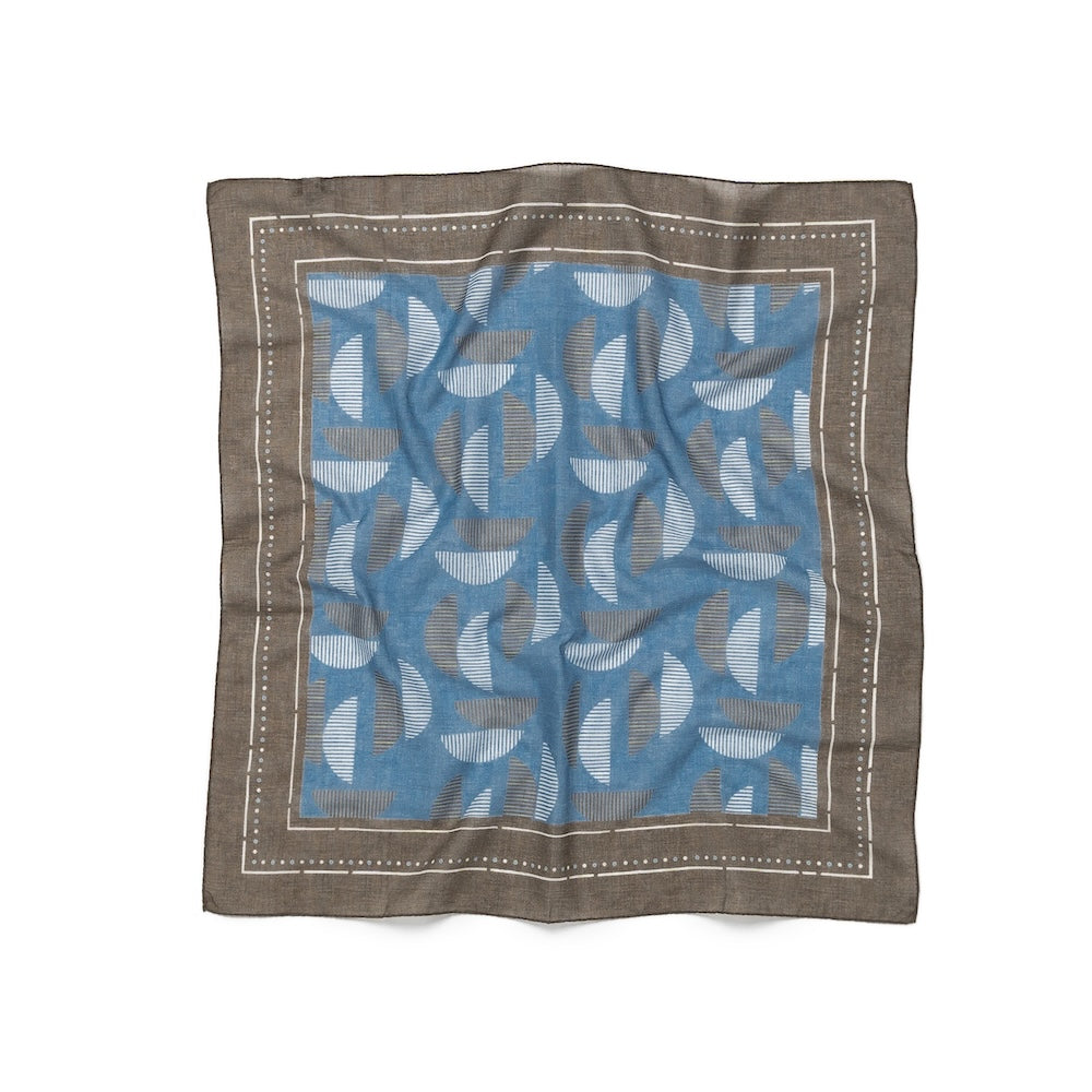 Geometric Half-Moon Pattern Brown Blue Cotton Bandana