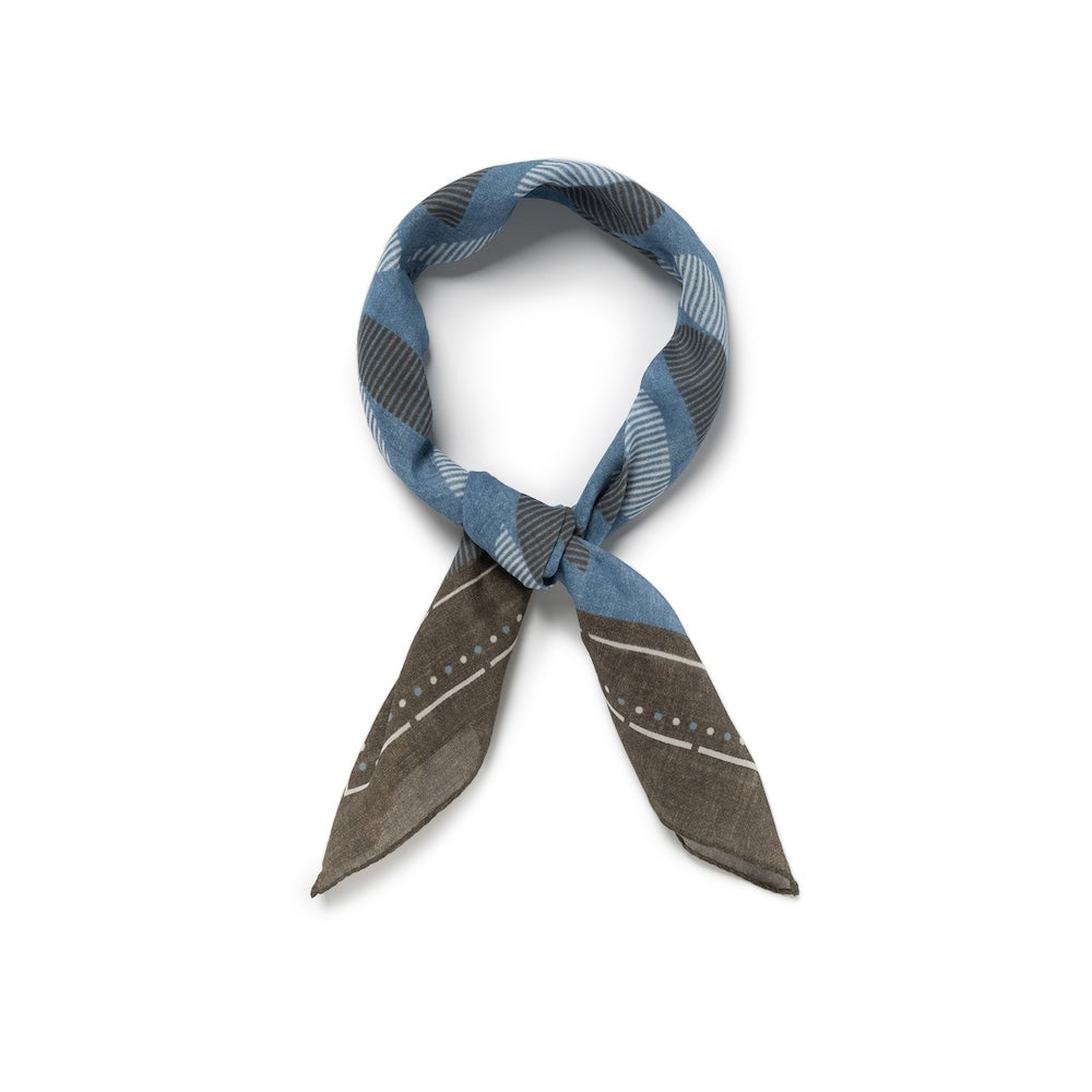Geometric Half-Moon Pattern Brown Blue Cotton Bandana