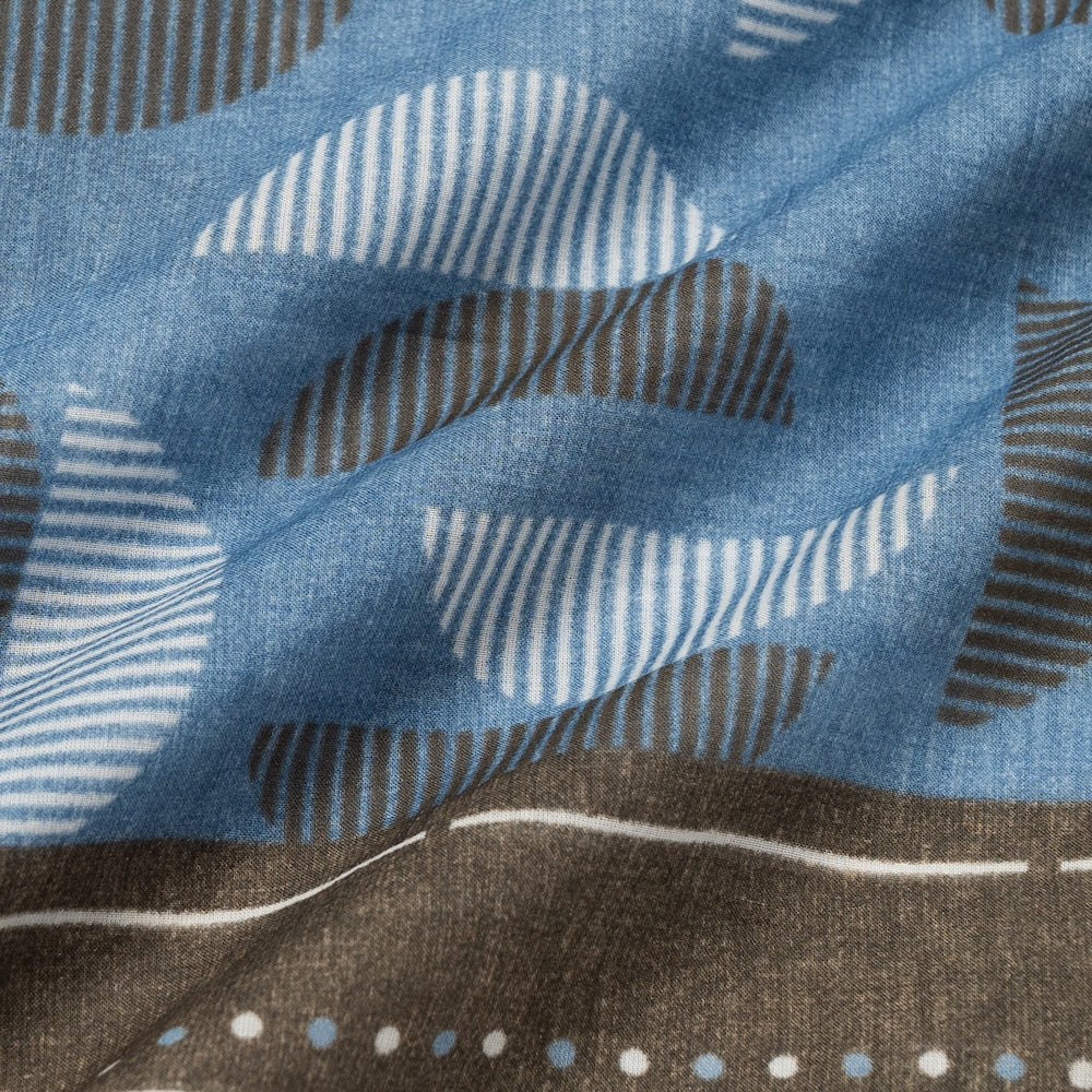 Geometric Half-Moon Pattern Brown Blue Cotton Bandana