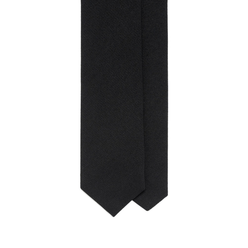 Jet Black Basket Solid Woven Wool Cotton Tie