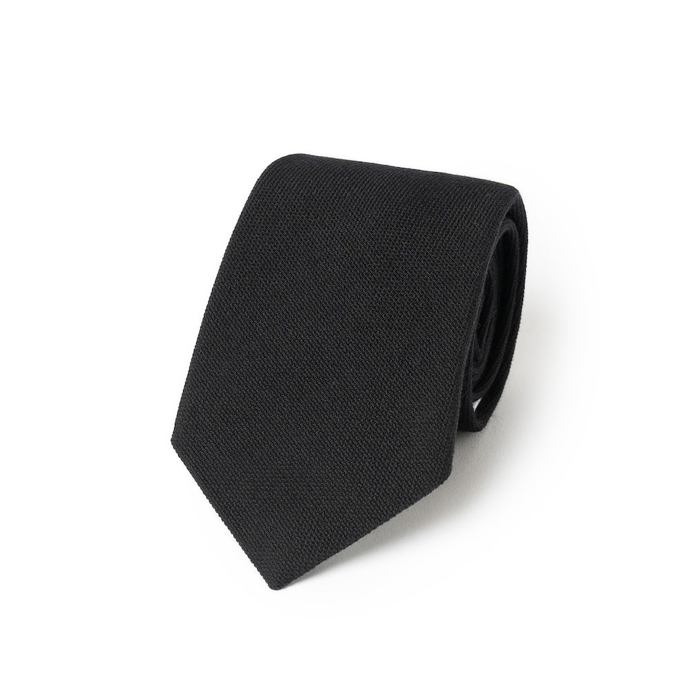 Jet Black Basket Solid Woven Wool Cotton Tie