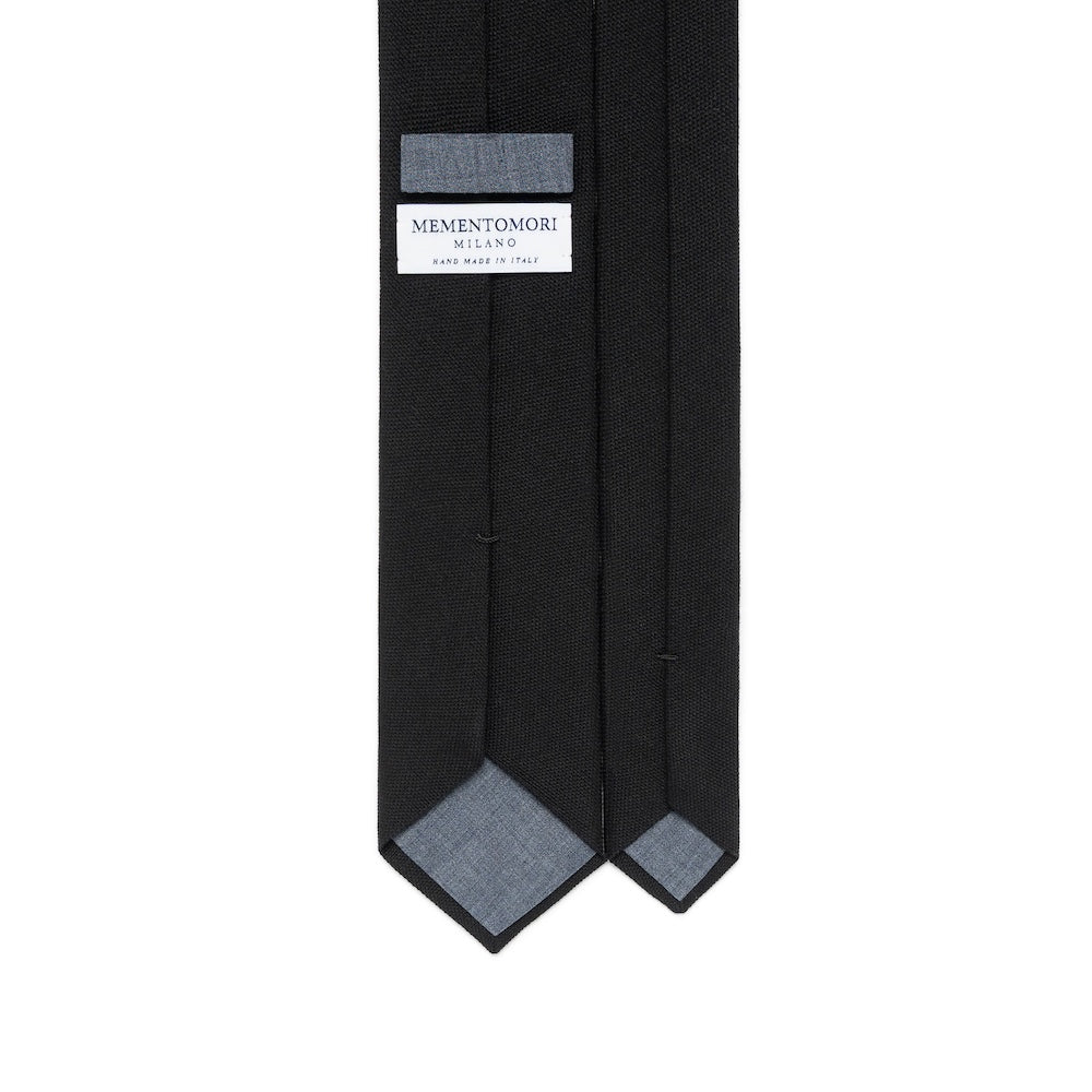 Jet Black Basket Solid Woven Wool Cotton Tie