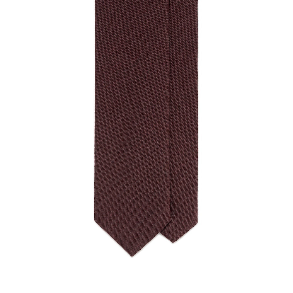 Deep Burgundy Basket Solid Woven Wool Cotton Tie
