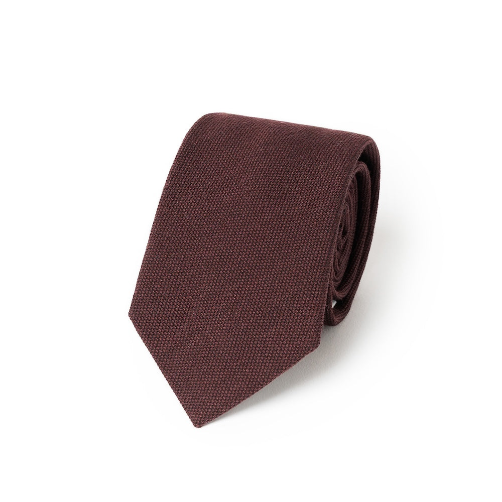 Deep Burgundy Basket Solid Woven Wool Cotton Tie