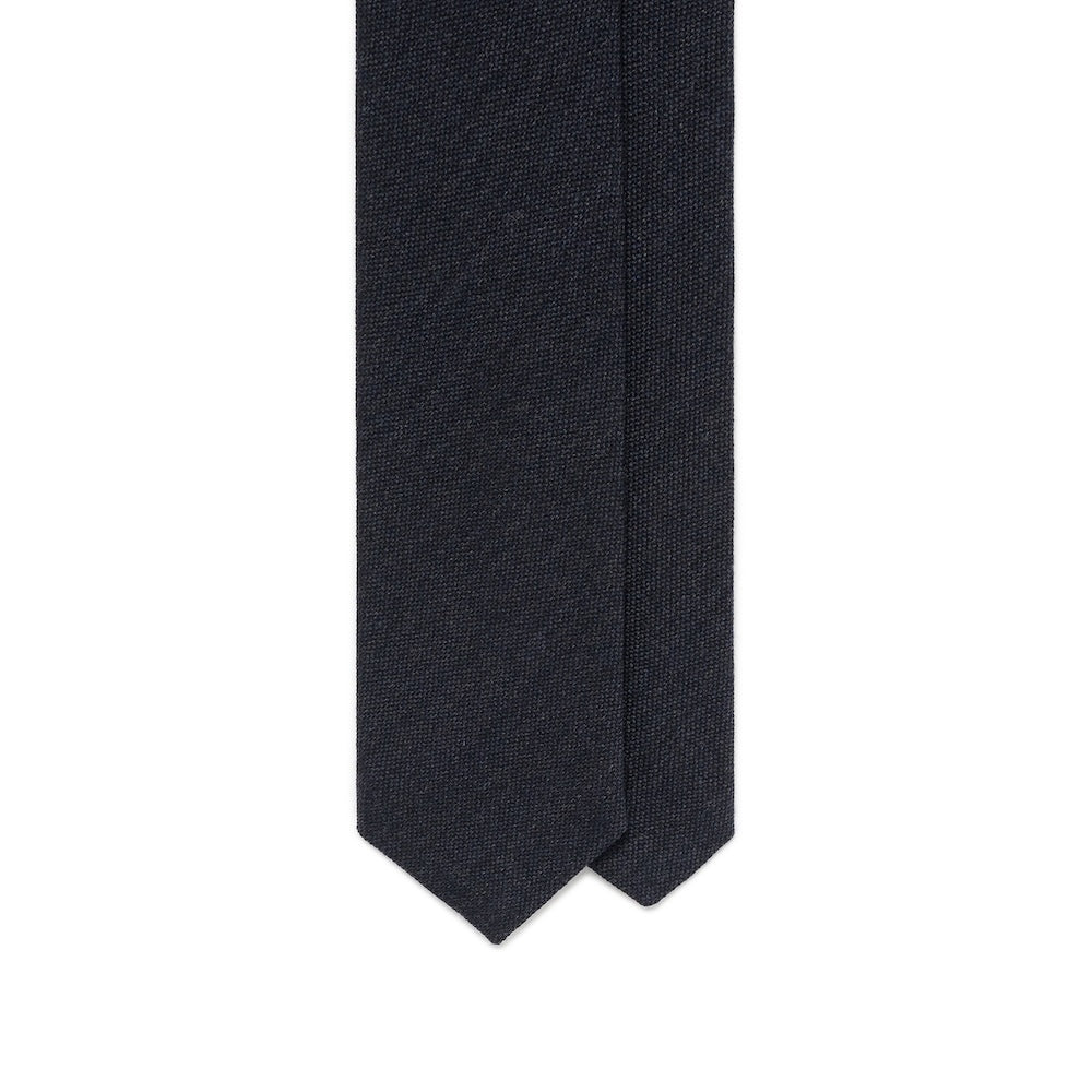 Dark Navy Basket Solid Woven Wool Cotton Tie
