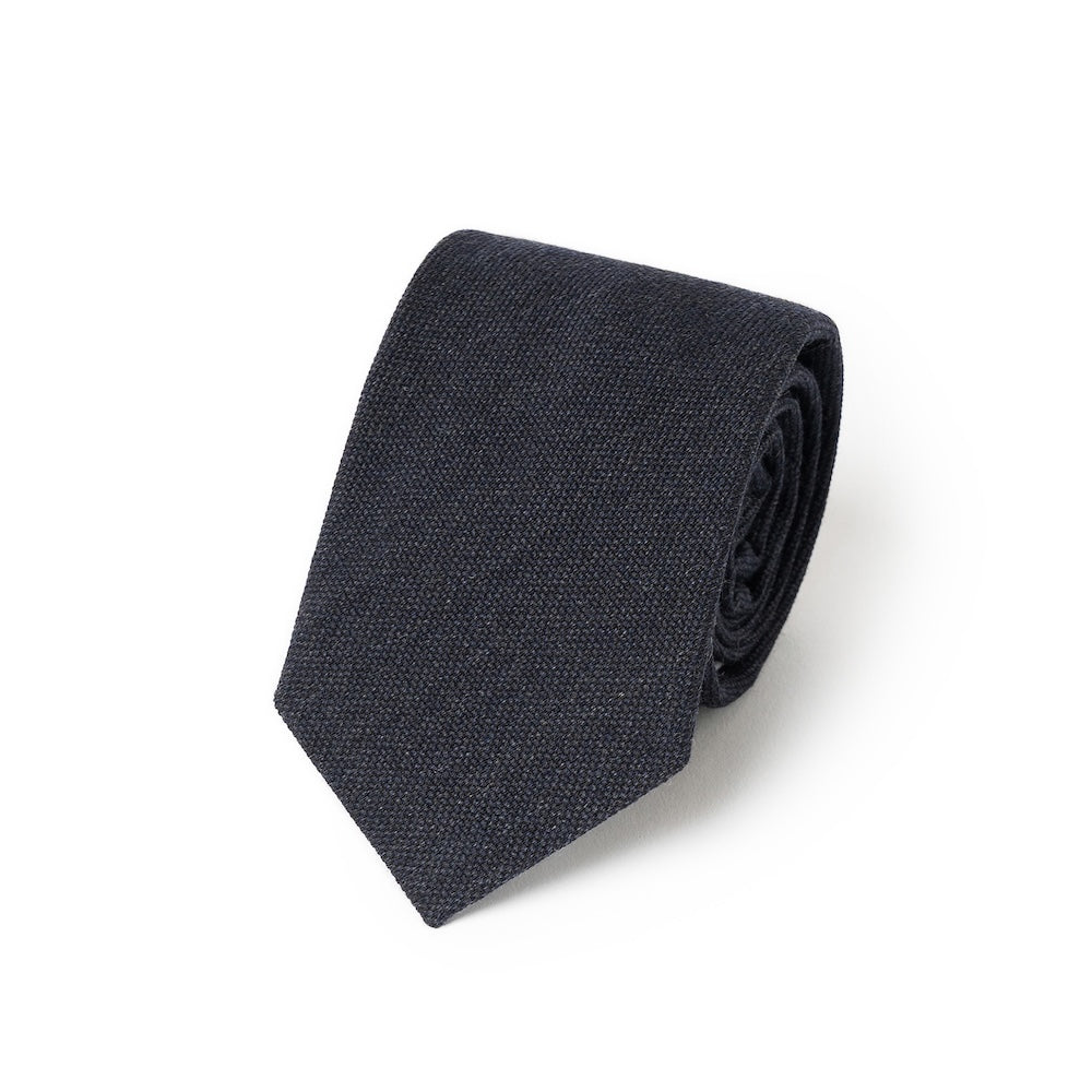 Dark Navy Basket Solid Woven Wool Cotton Tie