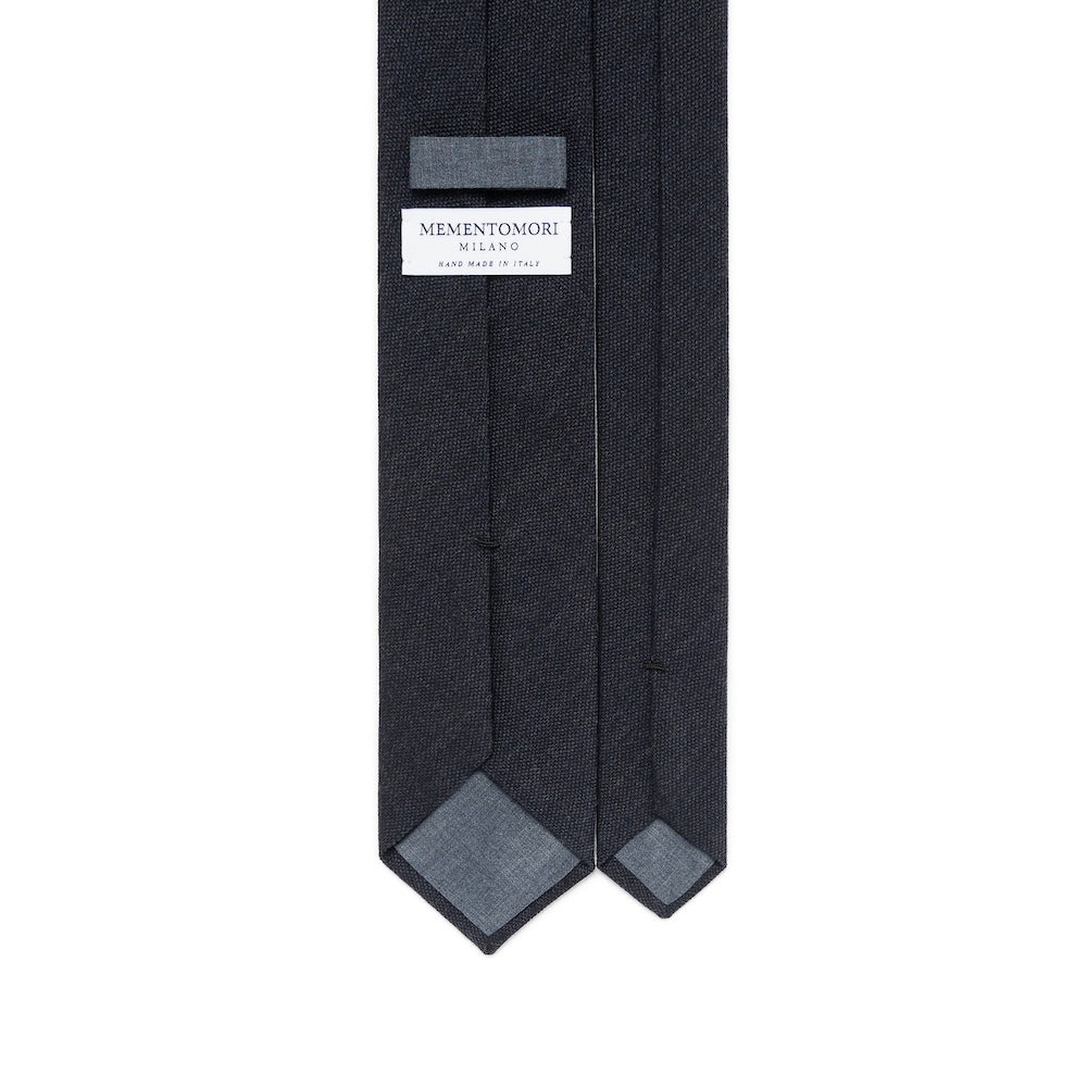 Dark Navy Basket Solid Woven Wool Cotton Tie