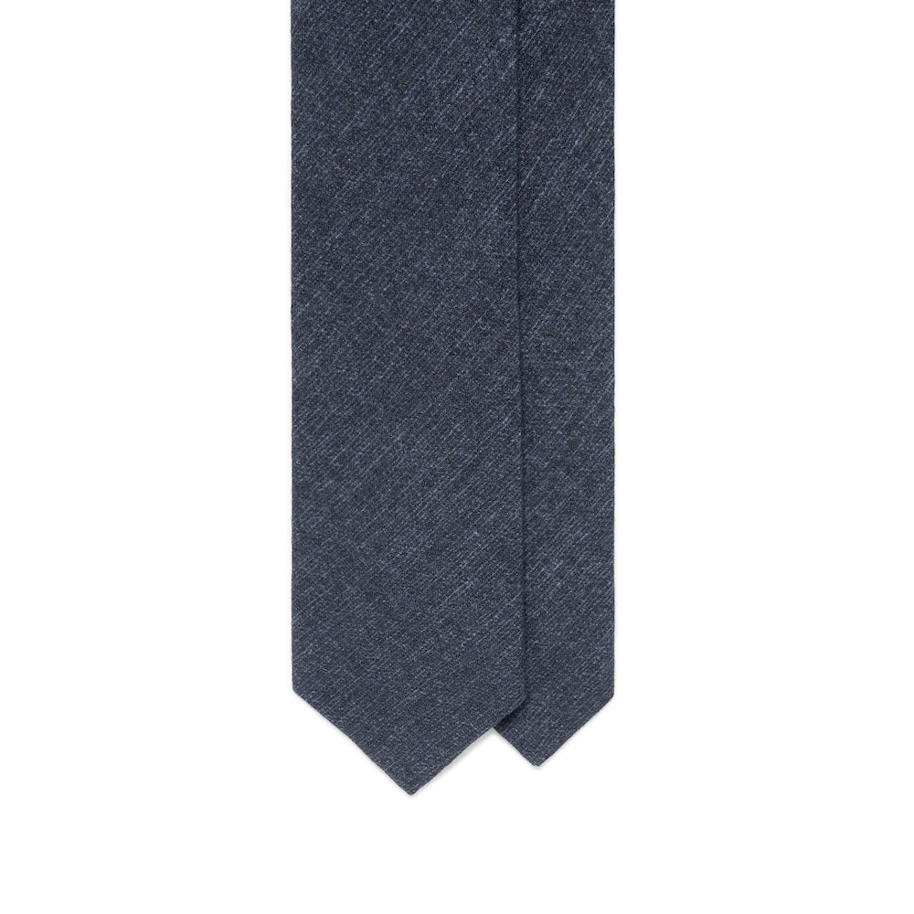 Melange Denim Blue Solid Printed Cashmere Wool Tie