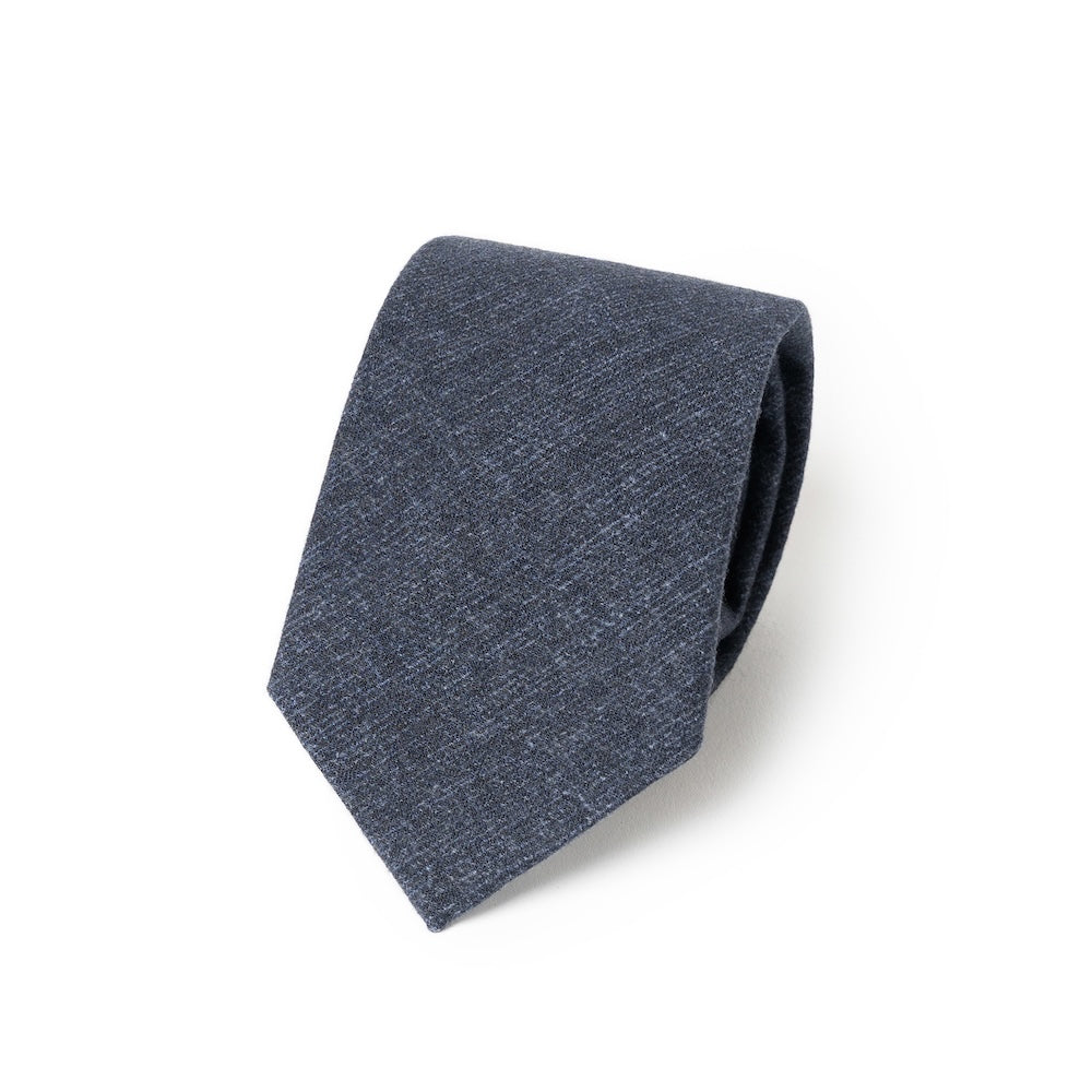 Melange Denim Blue Solid Printed Cashmere Wool Tie