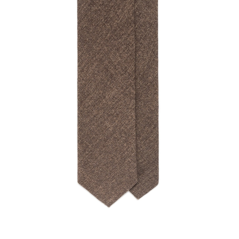 Melange Taupe Brown Solid Printed Cashmere Wool Tie