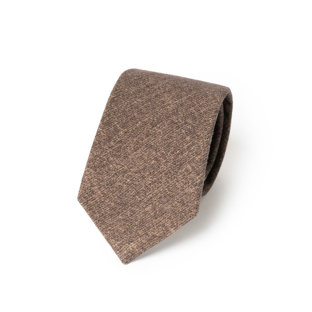 Melange Taupe Brown Solid Printed Cashmere Wool Tie