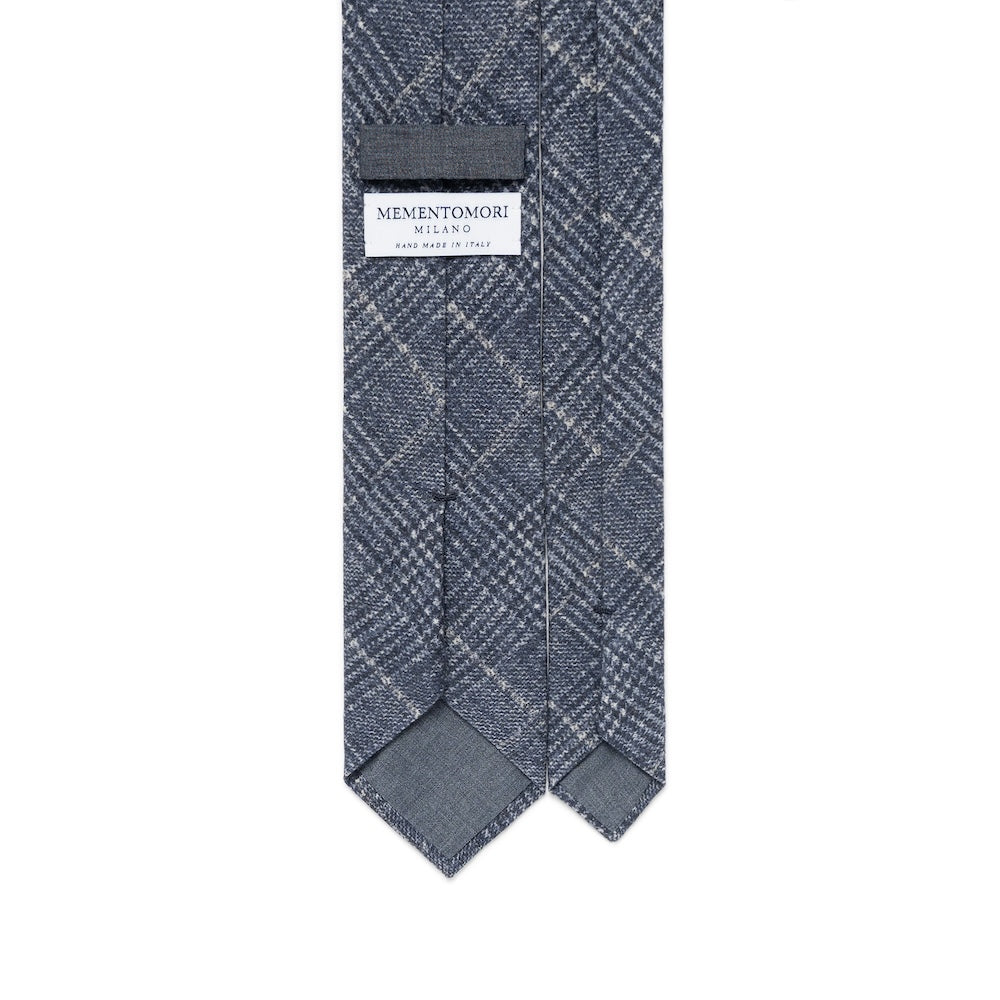Denim Blue Glen Check Printed Cashmere Wool Tie