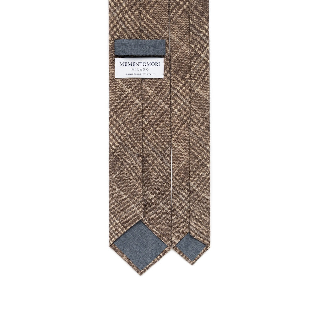Taupe Brown Glen Check Printed Cashmere Wool Tie