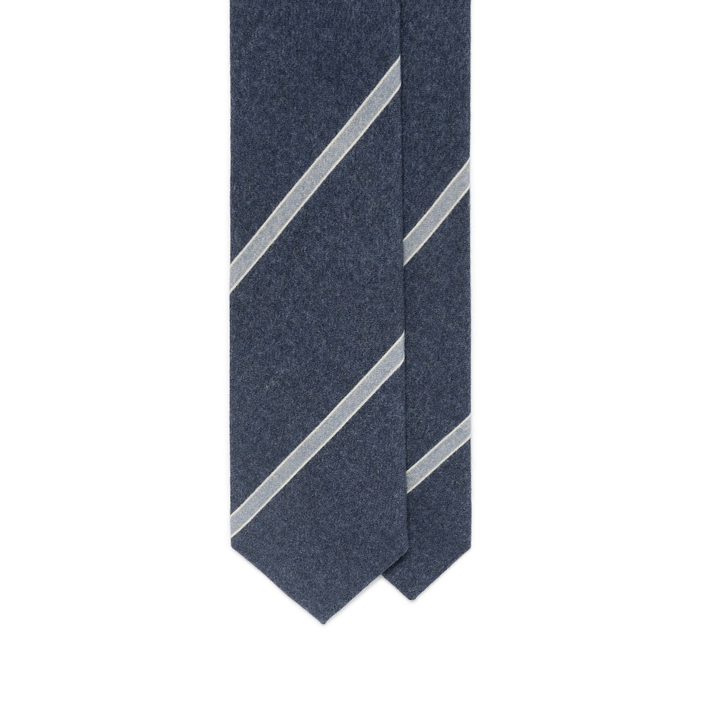 Ice Blue Stripe Denim Blue Printed Cashmere Wool Tie