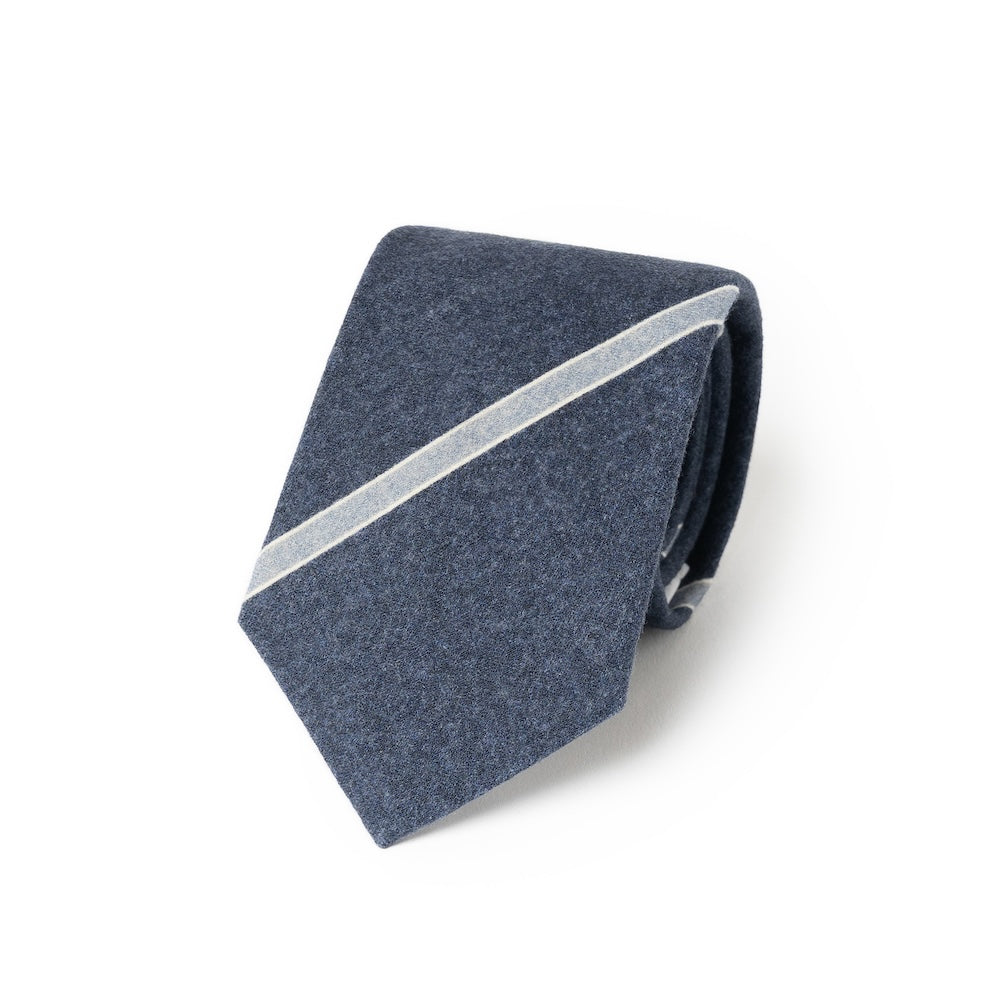 Ice Blue Stripe Denim Blue Printed Cashmere Wool Tie