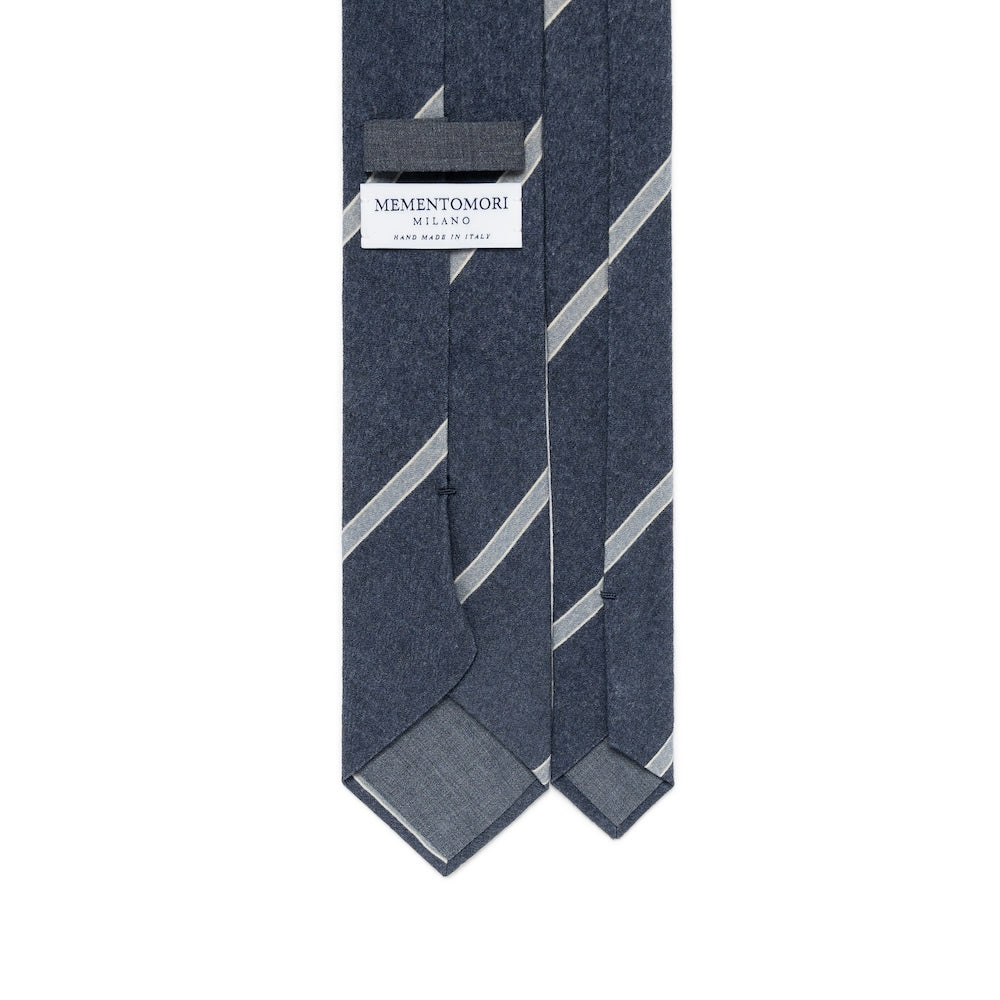 Ice Blue Stripe Denim Blue Printed Cashmere Wool Tie