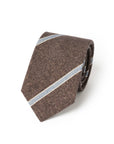 Ice Blue Stripe Taupe Brown Printed Cashmere Wool Tie