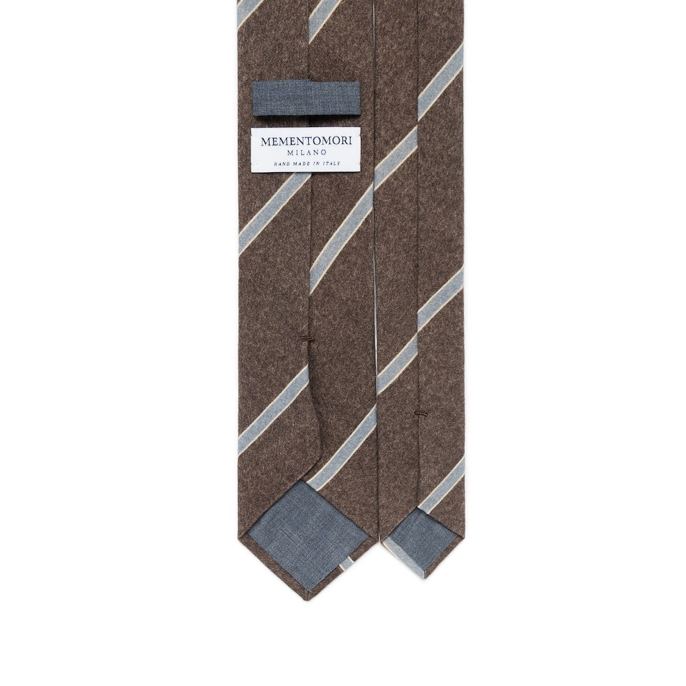 Ice Blue Stripe Taupe Brown Printed Cashmere Wool Tie