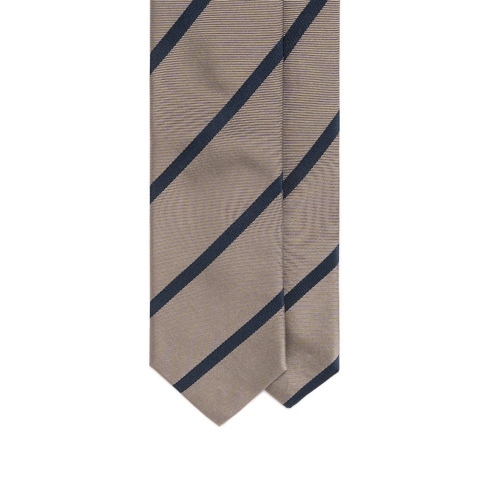 Navy Stripe Sand Beige Woven Silk Tie
