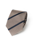 Navy Stripe Sand Beige Woven Silk Tie
