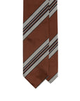 Multi-Stripe Rust Brown & Silver Gray Woven Silk Tie