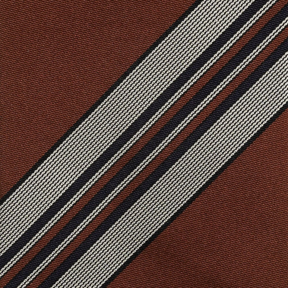 Multi-Stripe Rust Brown &amp; Silver Gray Woven Silk Tie