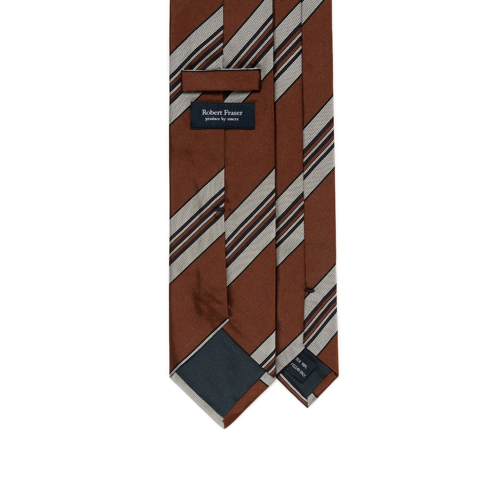 Multi-Stripe Rust Brown &amp; Silver Gray Woven Silk Tie