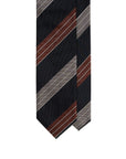 Multi-Stripe Dark Navy, Rust Brown & Gray Woven Silk Tie
