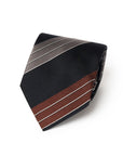 Multi-Stripe Dark Navy, Rust Brown & Gray Woven Silk Tie