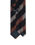 Multi-Stripe Dark Navy, Rust Brown & Gray Woven Silk Tie
