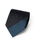 Block Stripe Dark Navy & Teal Blue Woven Silk Tie