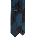 Block Stripe Dark Navy & Teal Blue Woven Silk Tie