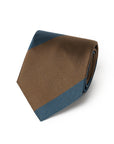 Block Stripe Camel Brown & Teal Blue Woven Silk Tie