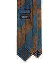 Block Stripe Camel Brown & Teal Blue Woven Silk Tie
