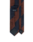 Block Stripe Rust Brown & Dark Navy Woven Silk Tie