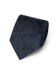 Tone-on-Tone All-Over Paisley Pattern Dark Navy Woven Silk Tie