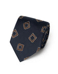 Geometric Square Pattern Dark Navy Woven Silk Tie