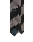 Block Stripe Black & Silver Grey Woven Silk Tie