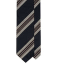 Multi-Stripe Dark Navy, Ivory & Brown Woven Silk Tie